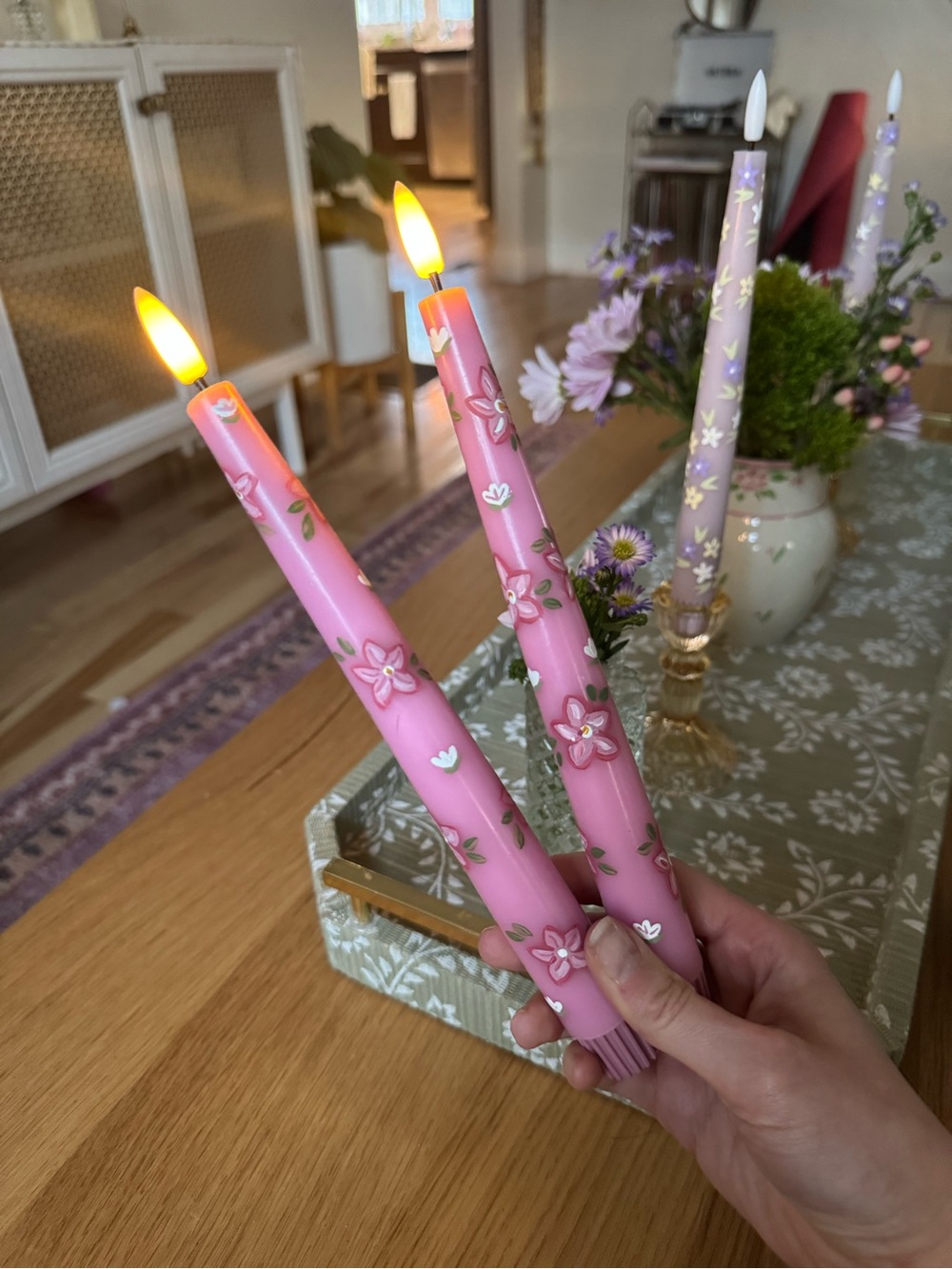 Hand painted battery taper candles